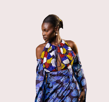 BLUE LEAF BEADED DRESS